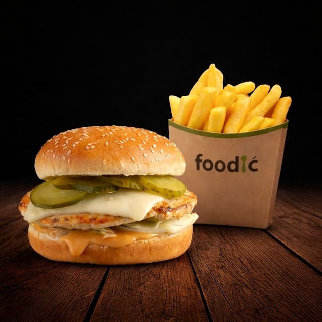 Chicken Cheeseburger + mali pomfrit